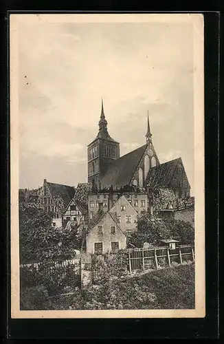 AK Rostock, Partie am Mühlentor mit Blick auf die Nicolaikirche
