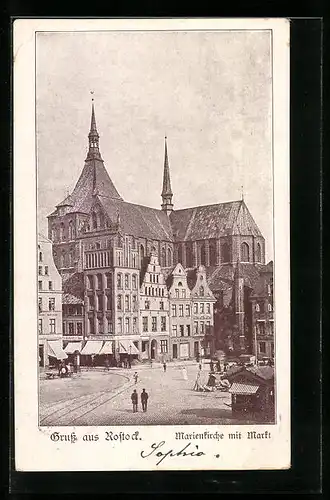 AK Rostock, Marienkirche mit Markt