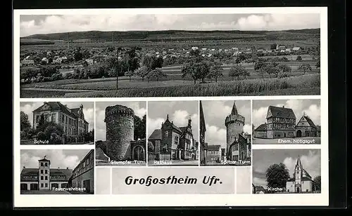 AK Grossostheim /Ufr., Feuerwehrhaus, Stumpfer und spitzer Turm, Gesamtansicht