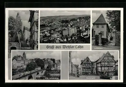 AK Wetzlar /Lahn, Alte Lahnbrücke, Domtreppe und Kornmarkt