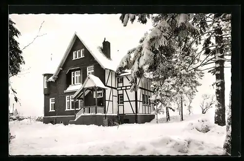 AK Blockhaus bei Eckenhagen, Jugendherberge Blockhaus im Winter