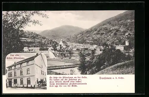 AK Dausenau a. d. Lahn, Das alte historische Wirtshaus, Panorama
