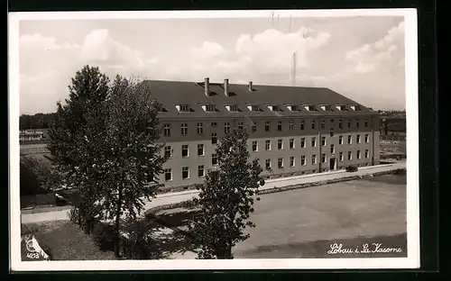 AK Löbau i. Sa., Die Kaserne aus der Vogelschau