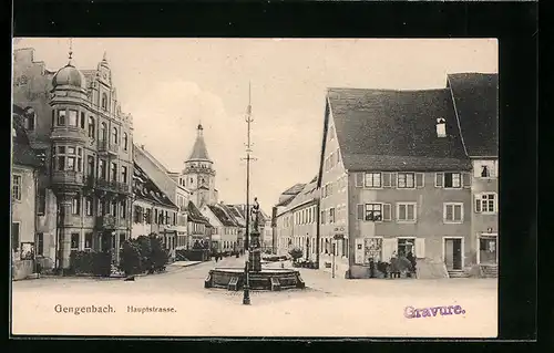 AK Gengenbach, Hauptstrasse mit Geschäft und Brunnen