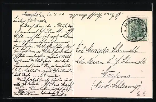 AK Maasholm, Strandpartie mit Booten, Fischer