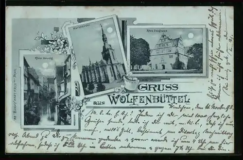 Mondschein-AK Wolfenbüttel, Altes Zeughaus, Klein Venedig, Marienkirche