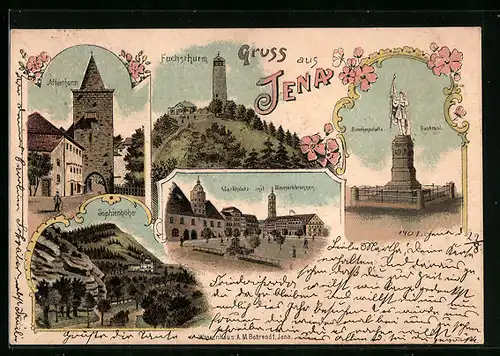 Lithographie Jena, Fuchsturm, Affentrum, Sophienhöhe