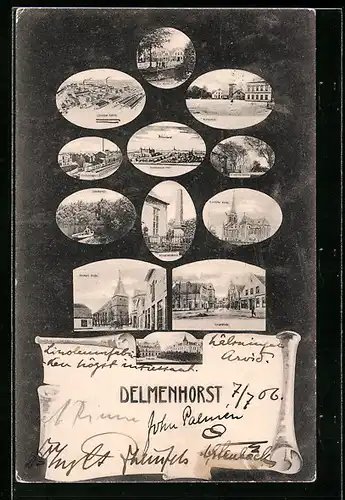 AK Delmenhorst, Wollkämmerei, Linoleumfabrik, Langestrasse, Marktplatz