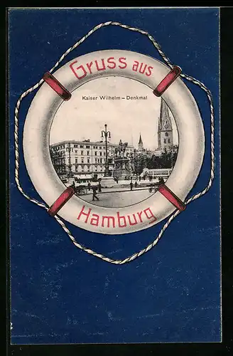 Passepartout-AK Hamburg, Kaiser Wilhelm-Denkmal im Rettungsring