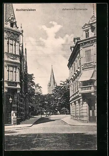 AK Aschersleben, Johannis-Promenade mit Kirche