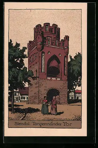 Steindruck-AK Stendal, Am Tangermünder Tor