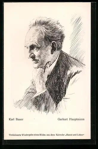 Künstler-AK Porträt Dichter Gerhart Hauptmann