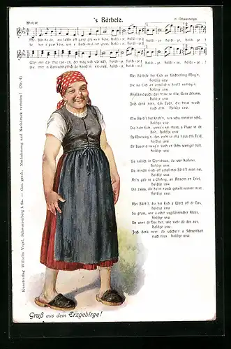 Lied-AK Hilmar Mückenberger: Gruss aus dem Erzgebirge, `s Bärbele, Mei Bärbele die labbt off ganz gruss`n Fuss...