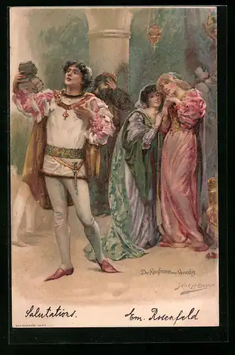 Lithographie Shakespeare, Der Kaufmann von Venedig, Private Stadtpost Courier München