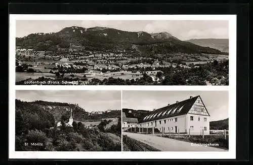 AK Leutenbach /Fränk. Schweiz, Ansicht des Erholungsheimes und der St. Moritz Kirche