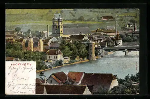 AK Säckingen, Ortsansicht mit Brücke