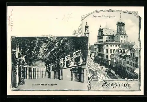 AK Augsburg, Rathaus mit Perlachturm, Goldener Saal im Rathaus