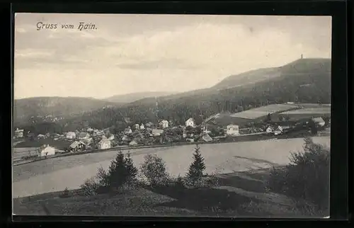 AK Hain bei Zittau, Ortspanorama aus der Vogelschau