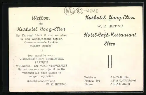 AK Elten, Kurhotel Hoog-Elten W. E. Heiting