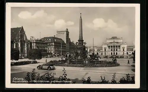 AK Leipzig, Augustusplatz mit Mendebrunnen und Neuem Theater