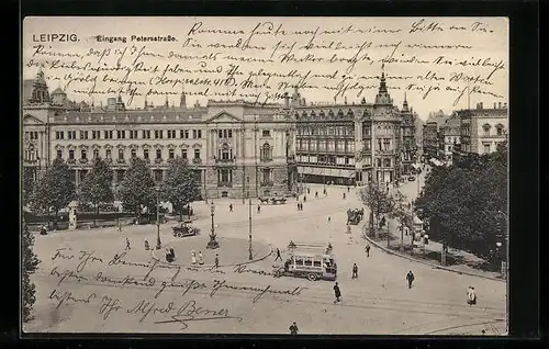 AK Leipzig, Eingang Petersstrasse mit Bus