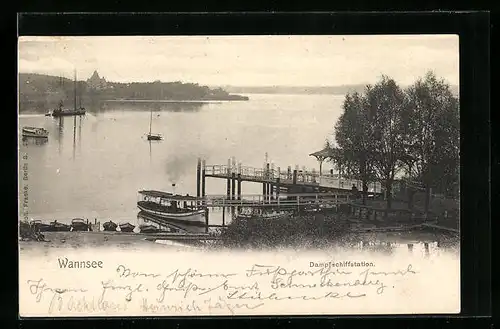 AK Berlin-Wannsee, Dampfschiffstation mit Dampfer