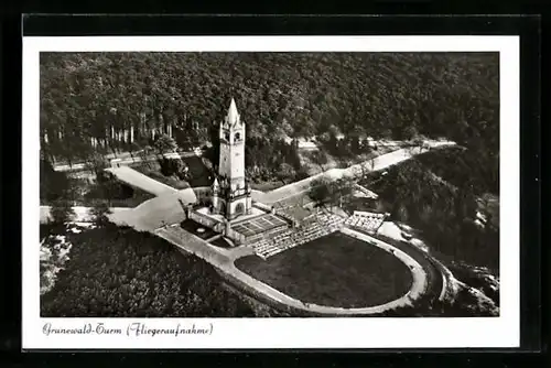 AK Berlin-Grunewald, Gaststätte Grunewald-Turm, Fliegeraufnahme