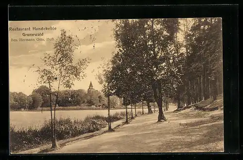 AK Berlin-Grunewald, Grunewald-Partie mit See und Turmblick