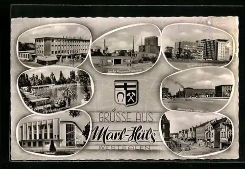 AK Marl-Hüls /Westf., Zeche Auguste-Viktoria, Chemische Werke und Parkbad Loemühle