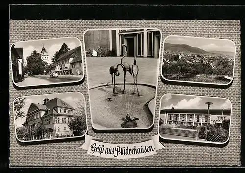 AK Plüderhausen, versch. Ansichten aus dem Ort mit Kirche u. VW-Käfer