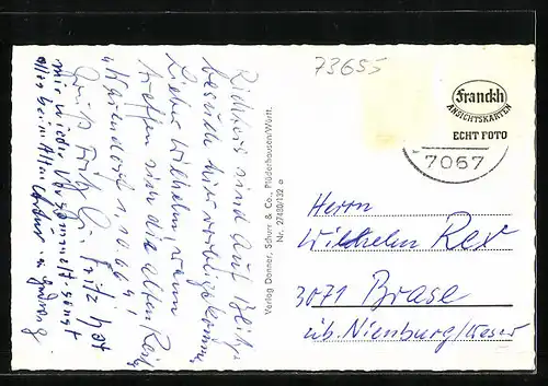 AK Plüderhausen, versch. Ansichten aus dem Ort mit Kirche u. VW-Käfer