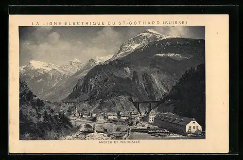 AK Amsteg /Col Windgälle, Ortsansicht mit Brücke aus der Vogelschau