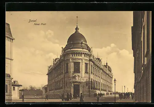 AK Basel, Strassenpartie an der neuen Post