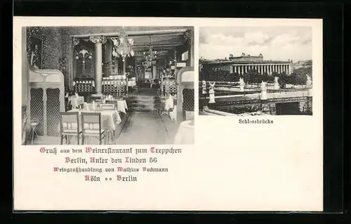 AK Berlin, Weinrestaurant zum Treppchen, Str. Unter den Linden 56, Innenansicht, Schlossbrücke