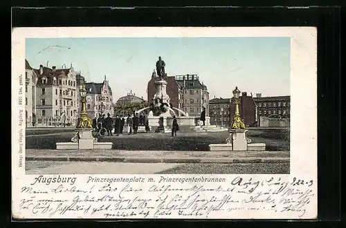 AK Augsburg, Prinzregentenplatz mit Prinzregentenbrunnen