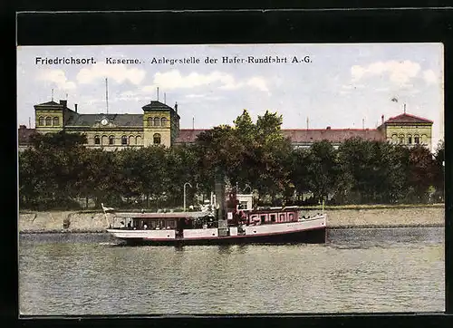 AK Friedrichsort, Kaserne und Anlegestelle der Hafen-Rundfahrt AG