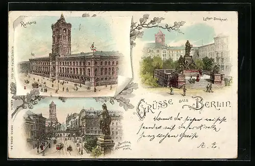 Lithographie Berlin, Rathaus und Alexanderplatz