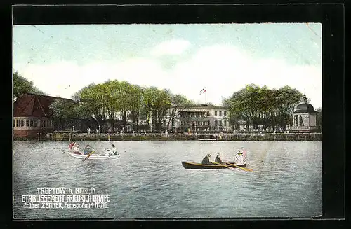 AK Berlin-Treptow, Etablissement Friedrich Knape und Boote