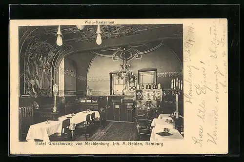 AK Hamburg, Hotel Grossherzog von Meklenburg A. Heiden, Innenansicht