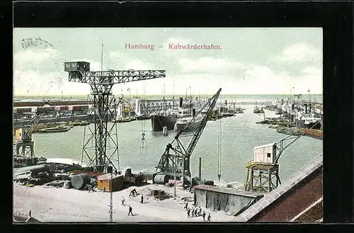 AK Hamburg-Steinwerder, Kuhwärderhafen mit Kränen aus der Vogelschau