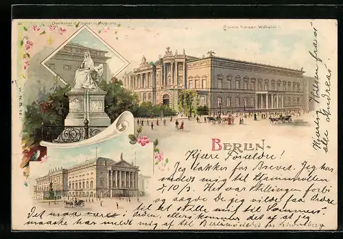 Lithographie Berlin, Palais Kaiser Wilhelm I., Kgl. Opernhaus