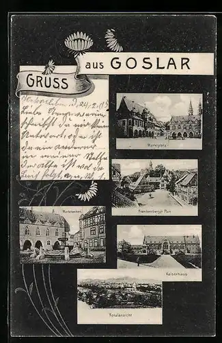 AK Goslar, Marktplatz, Marktbecken, Totalansicht, Kaiserhaus