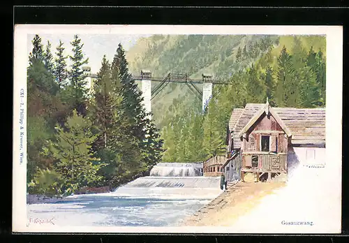 Künstler-AK Franz Kopallik: Hallstatt, Gosauzwang