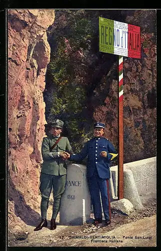 AK Grimaldi-Ventimiglia, Ponte San-Luigi, Frontiera Italiana, Grenze mit Soldaten