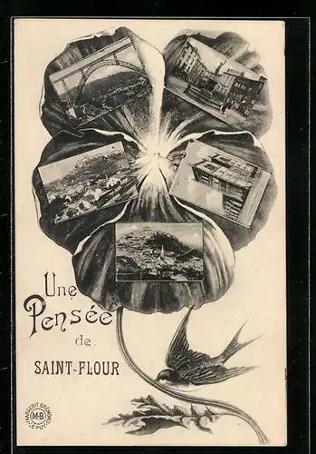 Blumengruss-AK Saint-Flour, Panorama