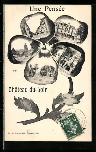 Blumengruss-AK Château-du-Loir, Panorama