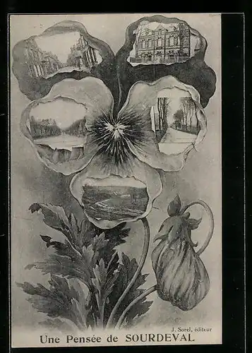 Blumengruss-AK Sourdeval, Panorama