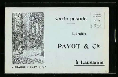 Künstler-AK Lausanne, Librairie Payot & Cie, Bibliothek