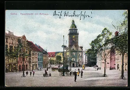 AK Gotha, Hauptmarkt mit Rathaus