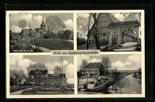 AK Hamburg-Neuenfelde, Gasthaus Fährhaus Kösterburg, Altlander Bauernhaus, Hafen